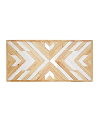 Testiera in legno massello in stile etnico nei toni naturali e bianco di 80x165cm
