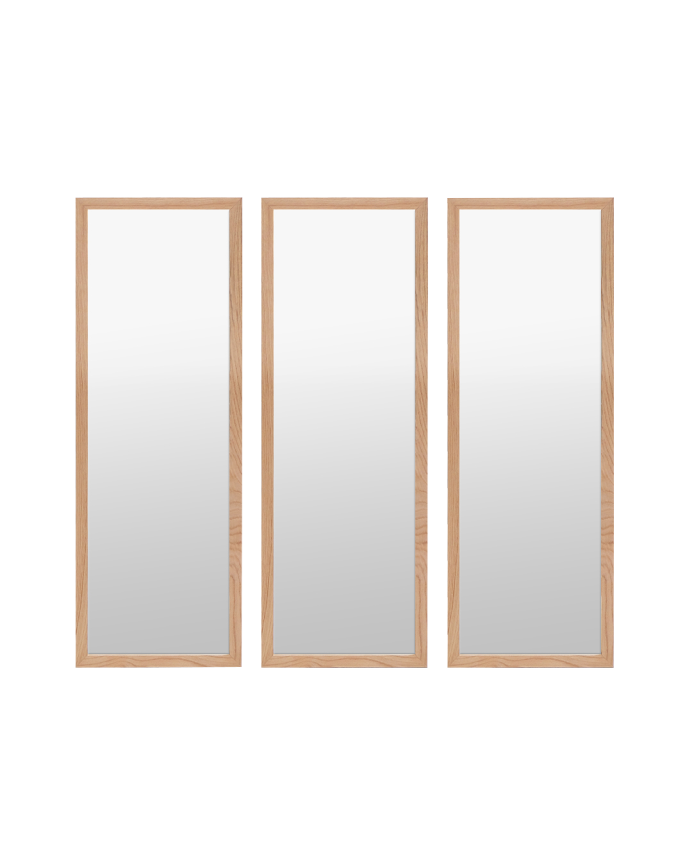Set di 3 specchi rettangolari da parete in legno di tonalità naturale 90x30cm