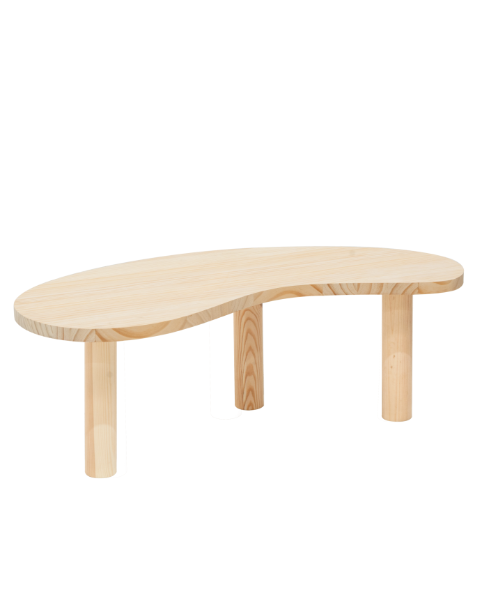 Tavolo centrale in legno massello con forme organiche in tonalità naturale di varie misure