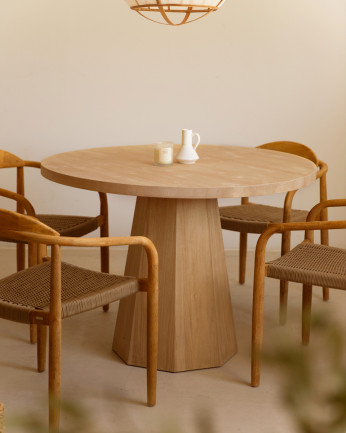 Tavolo da pranzo rotondo in legno massello in tonalità di rovere medio di Ø115