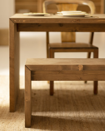 Set tavolo da pranzo e 4 sgabelli in legno massello in tonalità di rovere scuro da 120cm