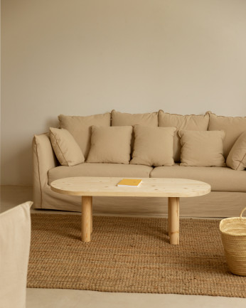 Tavolo da centro ovale in legno massello in tono naturale di 40x120cm