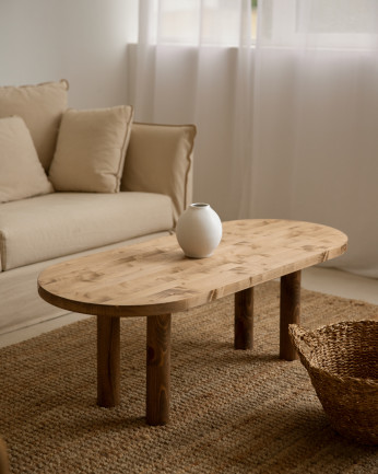 Tavolino ovale in legno massello in tonalità di rovere scuro di 40x120cm