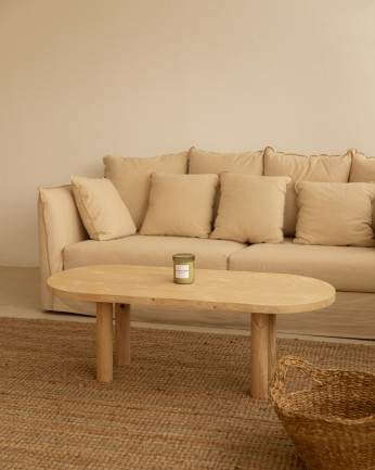 Tavolino ovale in legno massello in tonalità di rovere medio di 40x120cm