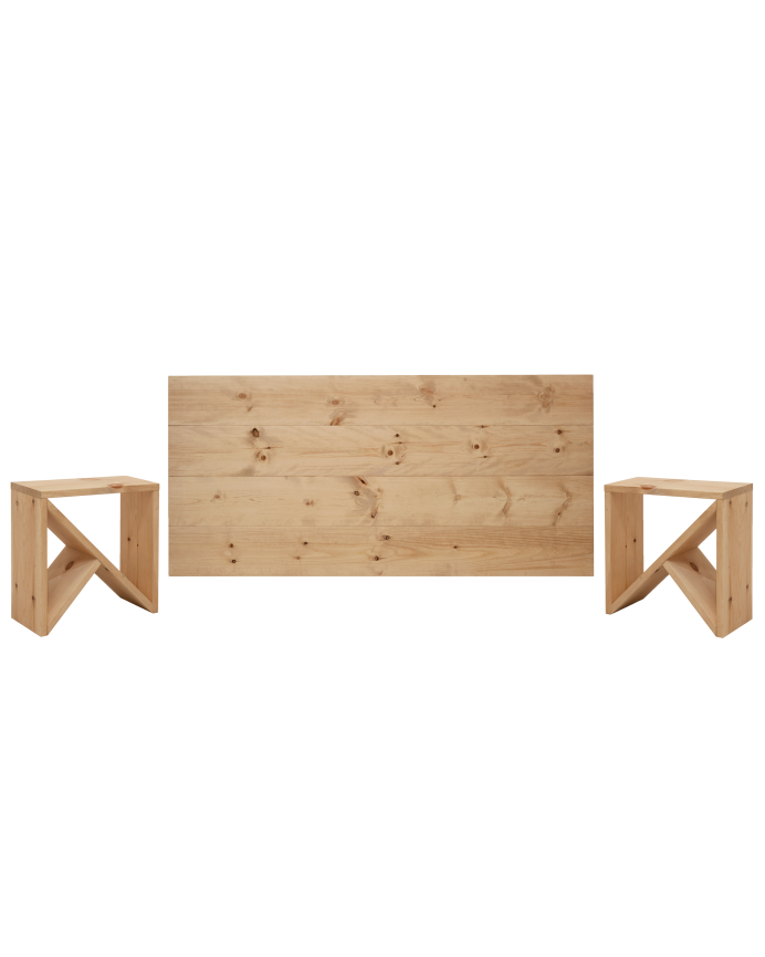 Pacchetto testiera e comodini in legno massello in tonalità di rovere medio di varie misure