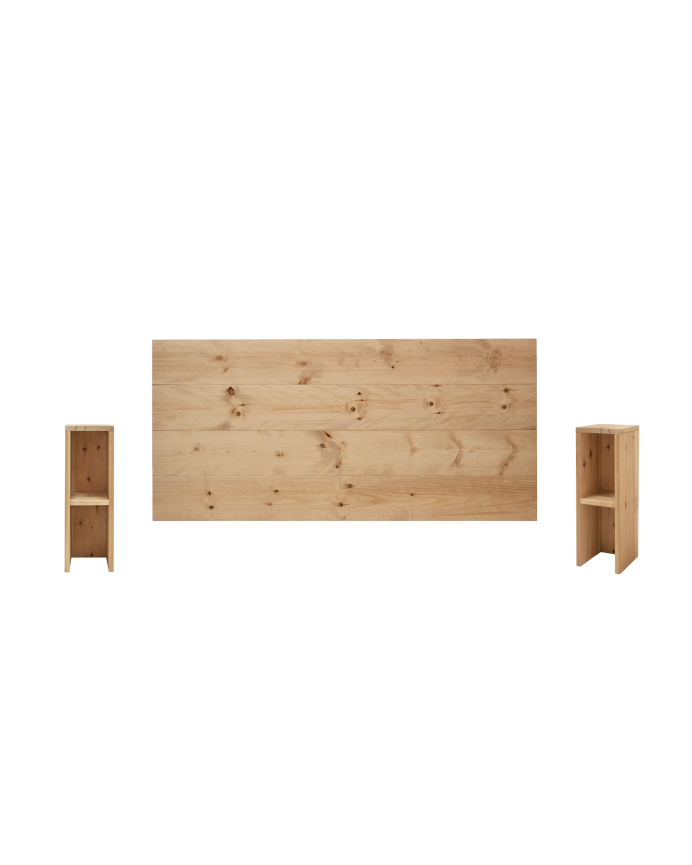 Pacchetto testiera e comodini in legno massello in tonalità rovere medio di varie dimensioni