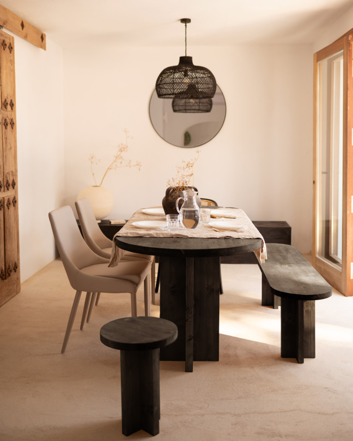 Pacchetto tavolo da pranzo ovale e panca in legno massello in tono nero di varie misure