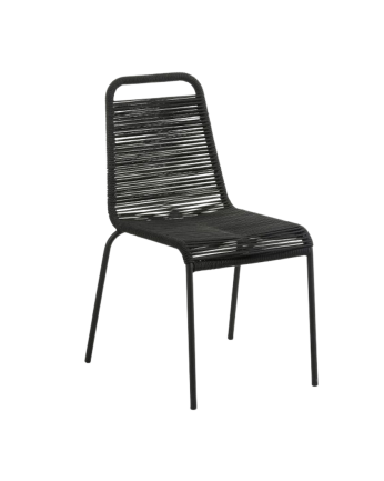 Sedie con seduta e schienale in corda con struttura in acciaio zincato nero di 84x49cm