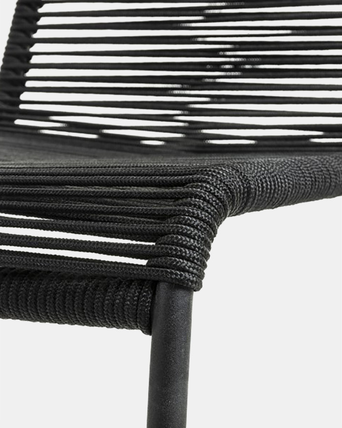 Sedie con seduta e schienale in corda con struttura in acciaio zincato nero di 84x49cm