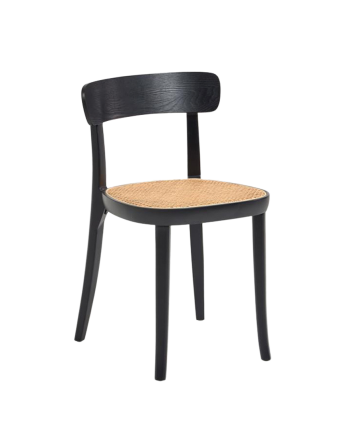 Sedie in legno di faggio con seduta in compensato di frassino e rattan in stile cannage di colore nero di 75x44cm.
