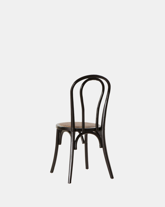 Sedie con struttura in legno finitura nera con griglie di rattan come sedile di 89x43cm