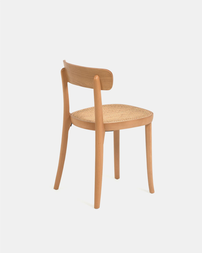Sedie in legno di faggio con seduta in impiallacciatura di frassino e rattan in stile cannage di colore naturale 75x44cm