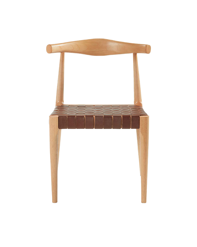 Sedia in legno massello con seduta intrecciata marrone e gambe in tono naturale di 77cm