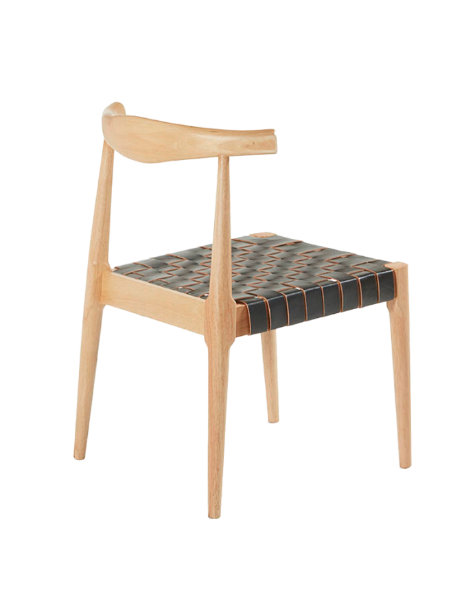 Sedia in legno massello con seduta intrecciata nera e gambe in tonalità naturale di 77cm.