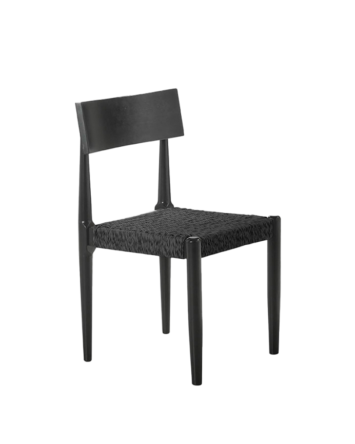 Sedia in legno massello con seduta in corda di colore nero di 77,5 cm