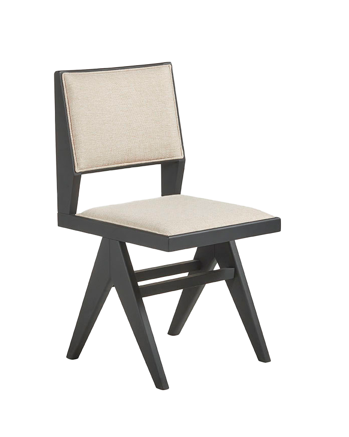 Sedia in legno massello con seduta rivestita in tono nero di 88cm