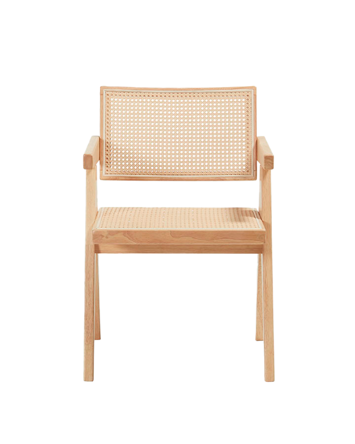 Sedia in legno massello con schienale e seduta in cannage in tonalità naturale di 80cm.
