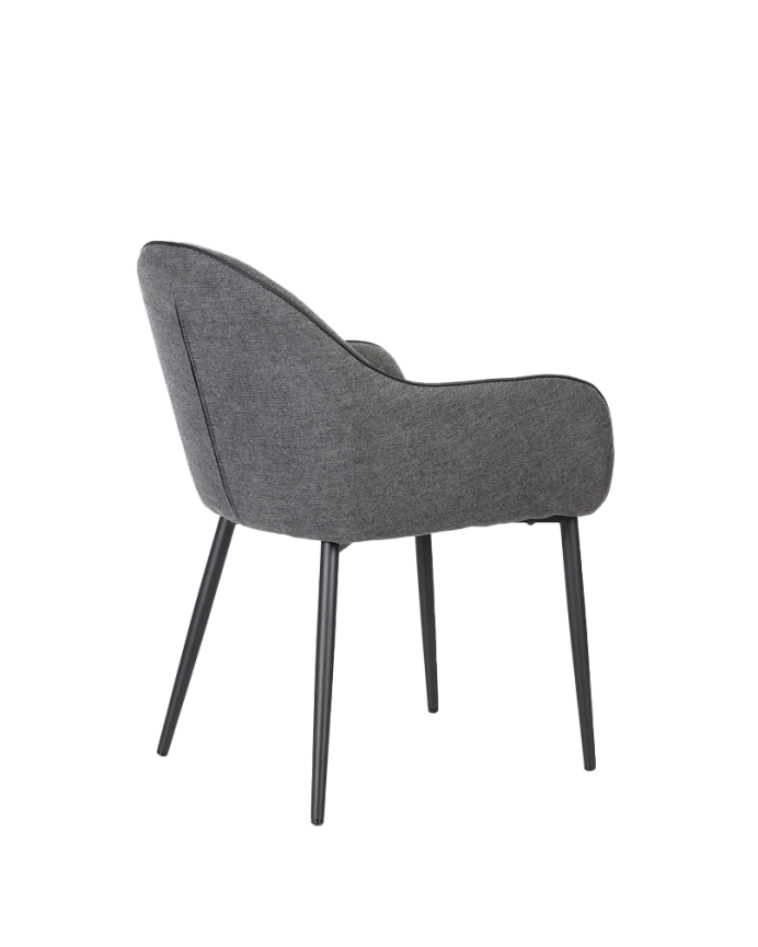 Sedia in tessuto di colore grigio scuro con gambe in metallo nero di 83cm.