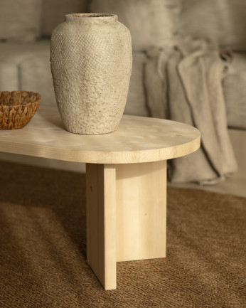 Tavolino in legno massello di tonalità naturale da 120cm