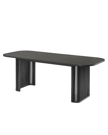 Tavolo da pranzo ovale in legno di rovere laminato in tonalità nera di varie dimensioni