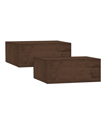 Pacchetto di due comodini fluttuanti in legno massello con tonalità di noce di 57x40cm