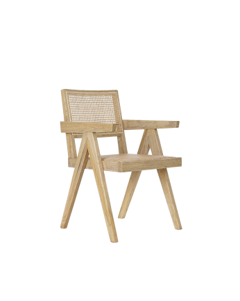 Poltrona in legno di olmo con seduta e schienale in cannage di tonalità naturale di 86x56,5cm.