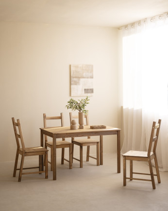 Set tavolo da pranzo e 4 sedie in legno massello in tono di rovere scuro di 120cm