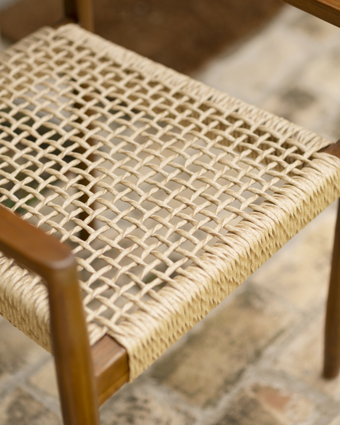 Pacchetto di 4 sedie in legno di teak con seduta intrecciata di 80,5 cm