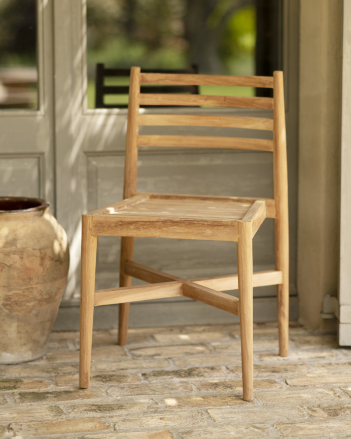 Pacco di 6 sedie in legno di teak da 80cm