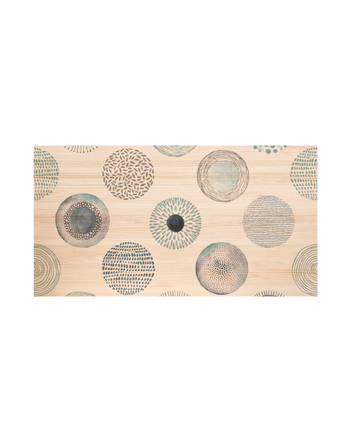 Testata del letto in legno massello decorata con motivo Cerchi astratti blu decapato di varie dimensioni