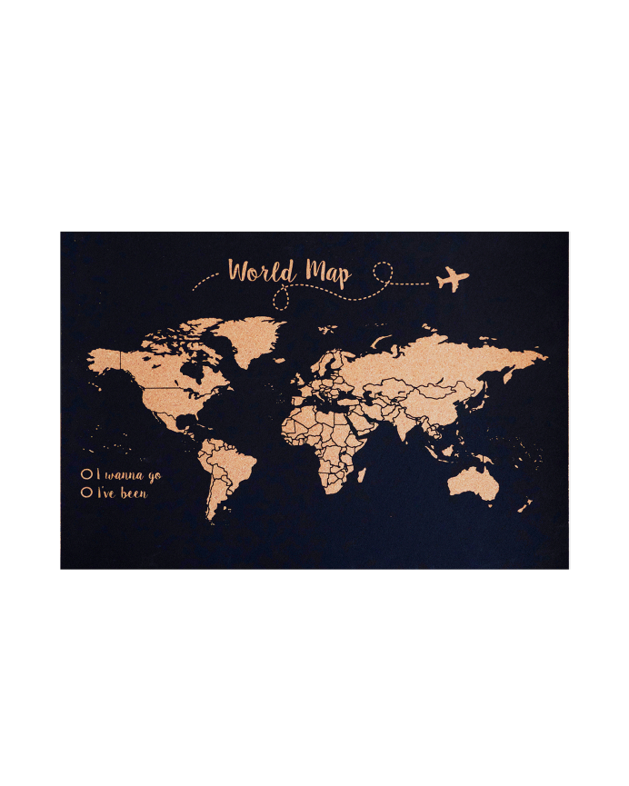 Mappa del mondo in sughero su sfondo nero in varie dimensioni