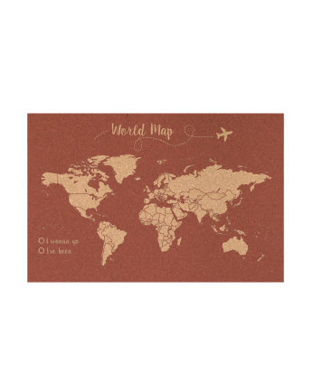 Mappa del mondo in sughero su sfondo terracotta, varie misure