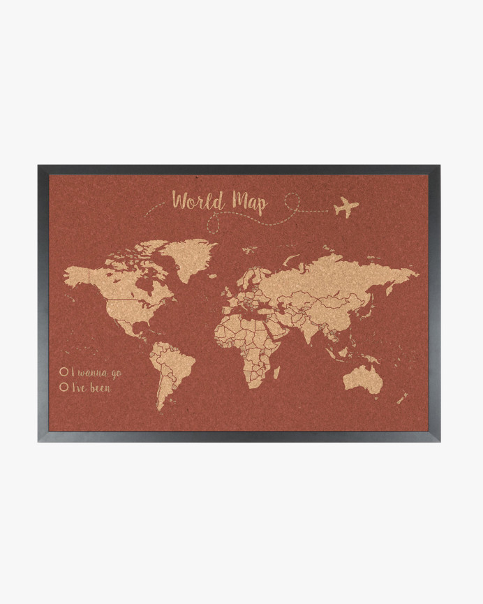 Mappa del mondo in sughero su sfondo terracotta, varie misure