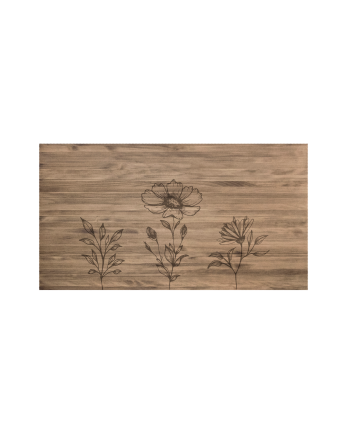 Testiera in legno massello con motivo a Tre fiori in tonalità di rovere scuro di varie dimensioni