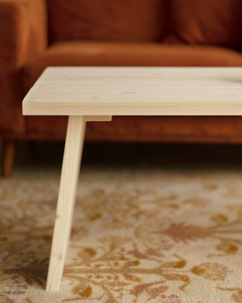 Tavolo da centro in legno massello finitura naturale di 120x60cm