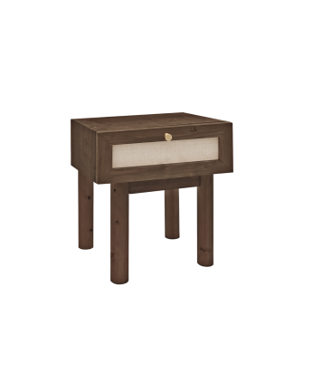 Tavolino con cassetto in legno massello e tessuto di lino colore noce di 45x40cm