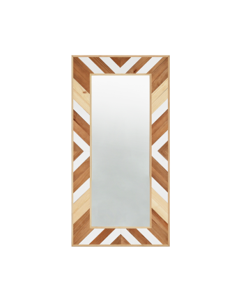 Specchio in legno massello in tonalità di quercia scura, naturale e bianco di 163x84cm