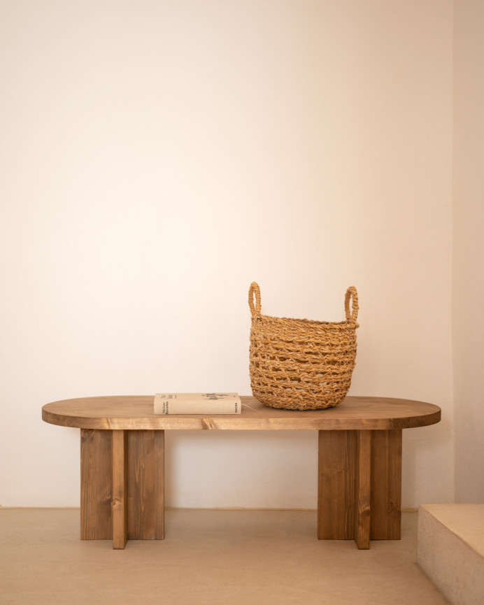 Tavolino in legno massello color rovere scuro di 120x40cm