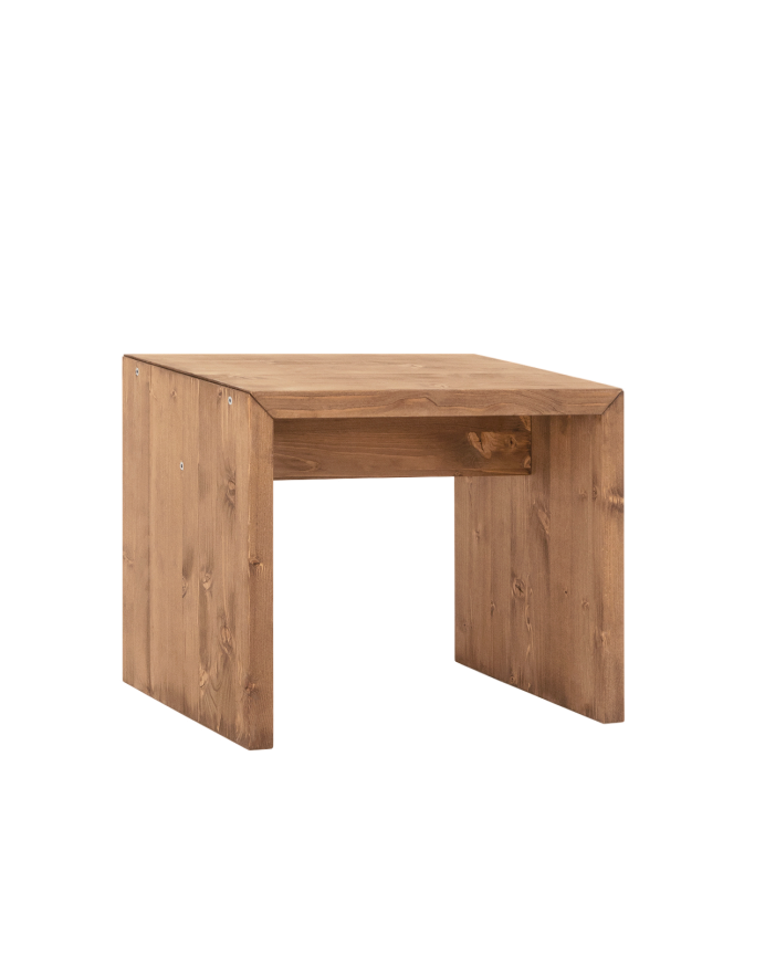 Tavolino / Sgabello in legno massello in tonalità rovere scuro di 45x50cm.