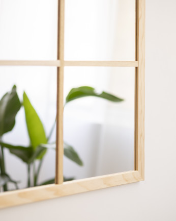 Specchio rettangolare da parete tipo finestra realizzato in legno da 90x60cm
