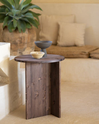 Tavolino da salotto in legno massello color noce di 50cm