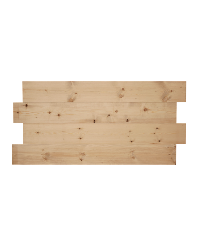 Pannello della testata in legno massello asimmetrico in tono di rovere medio di varie dimensioni.