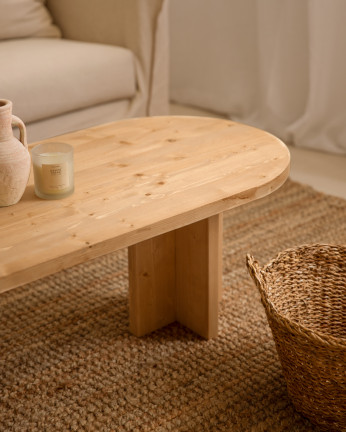 Tavolino da salotto in legno massello in tonalità di rovere medio di 120x40cm.