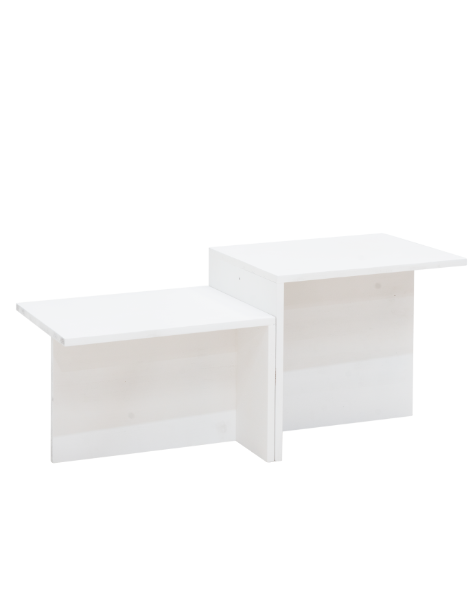 Tavolino da centro 2 pezzi in legno massello color bianco di 100x44,6cm