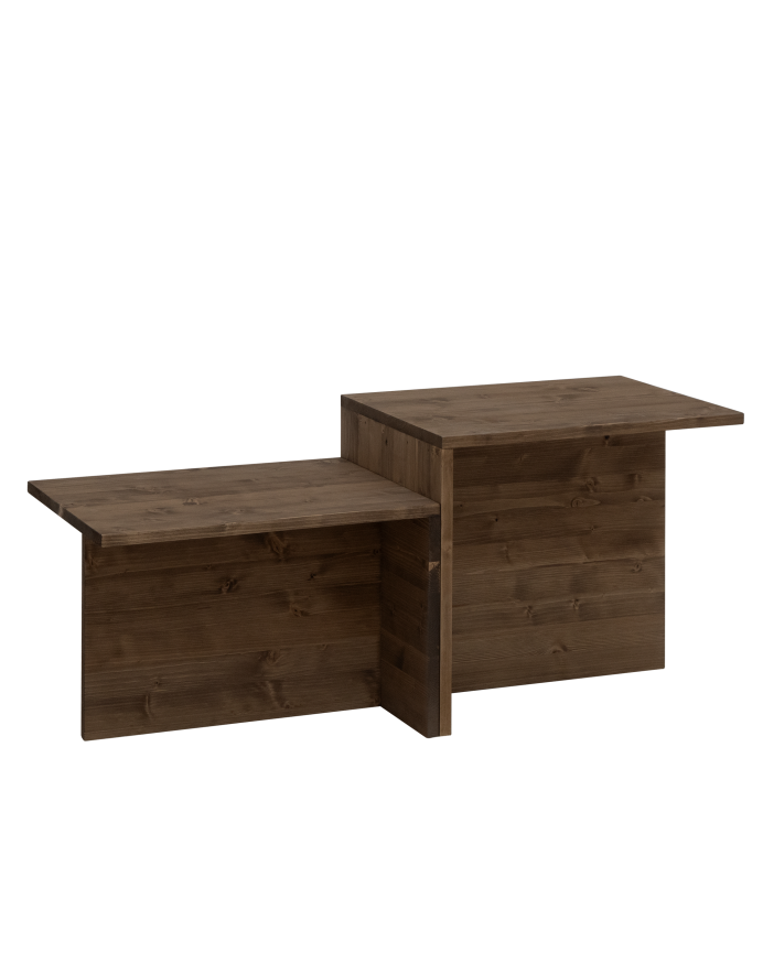 Tavolino da salotto 2 pezzi in legno massello in tono noce di 100x44,6cm