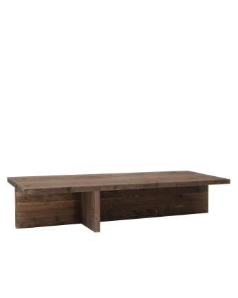 Tavolino da caffè in legno massello in tono noce di 123,5x27cm.