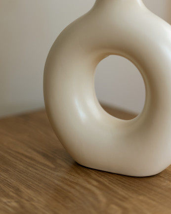Lampada da tavolo in ceramica con paralume in tessuto di lino di 41x26cm