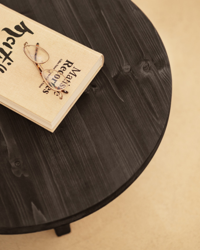 Tavolino rotondo in legno massello finitura nera di varie dimensioni