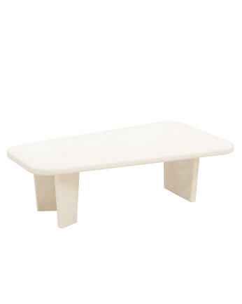 Tavolo da centro in microcemento con tre gambe in tonalità di bianco rovinato di 100cm.