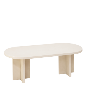Tavolino da caffè in microcemento di colore bianco rotto di 120x40cm